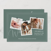 Modern Sage Green Zigzag 3 Photo Collage Birth  案内状 (正面/裏面)