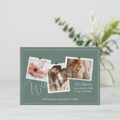 Modern Sage Green Zigzag 3 Photo Collage Birth  案内状 (スタンド正面)