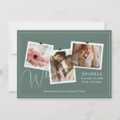 Modern Sage Green Zigzag 3 Photo Collage Birth 案内状 (正面)