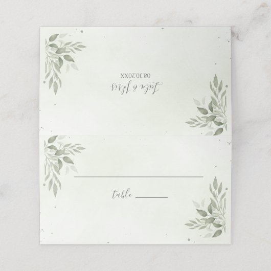 Modern Sage Greenery Botanical Folded Place Card プレイスカード (外部開封)