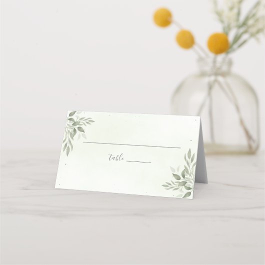 Modern Sage Greenery Botanical Folded Place Card プレイスカード (正面)