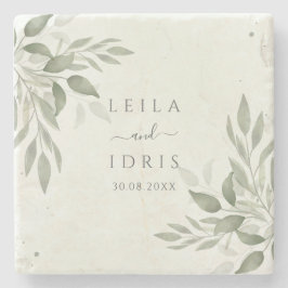 Modern Sage Greenery Botanical Stone Coaster ストーンコースター