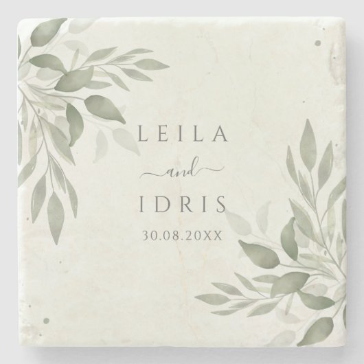 Modern Sage Greenery Botanical Stone Coaster ストーンコースター (正面)