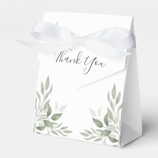 Modern Sage Greenery Botanical Wedding Favor Box フェイバーボックス (正面サイド)