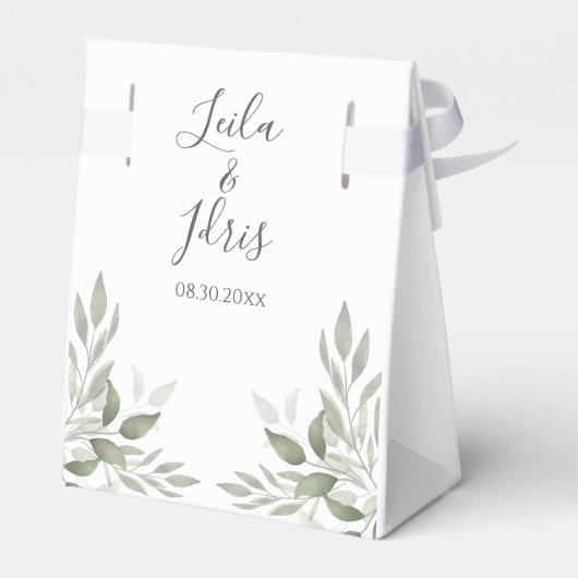 Modern Sage Greenery Botanical Wedding Favor Box フェイバーボックス (裏面サイド)
