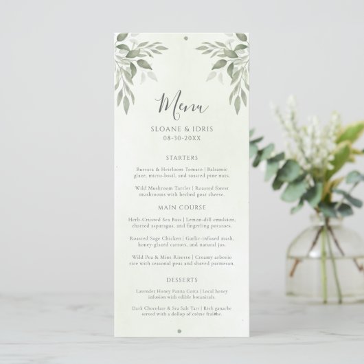 Modern Sage Greenery Botanical Wedding Menu メニュー (スタンド正面)