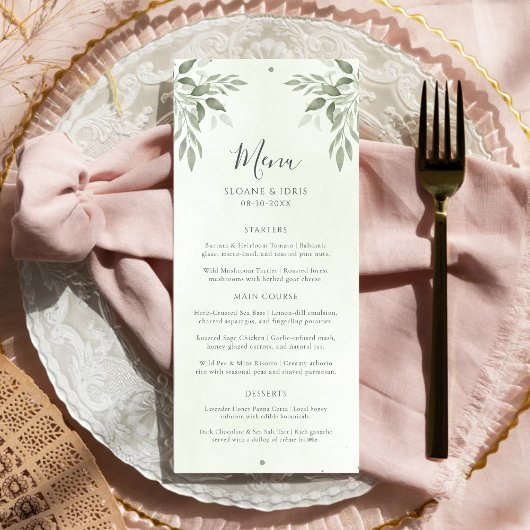 Modern Sage Greenery Botanical Wedding Menu メニュー