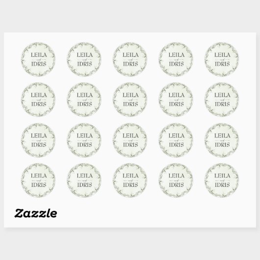 Modern Sage Greenery Botanical Wedding Sticker ラウンドシール (シート)