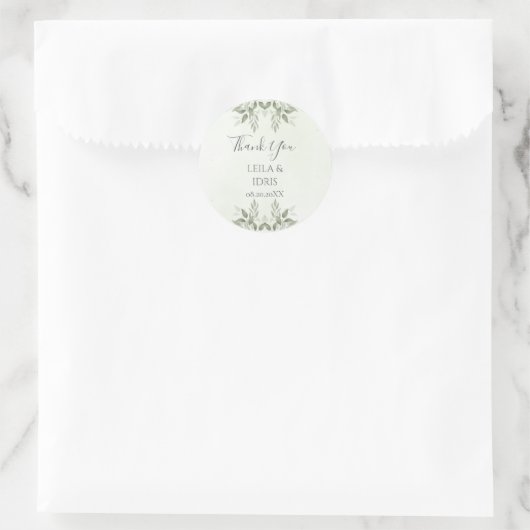 Modern Sage Greenery Botanical Wedding Sticker ラウンドシール (バッグ)