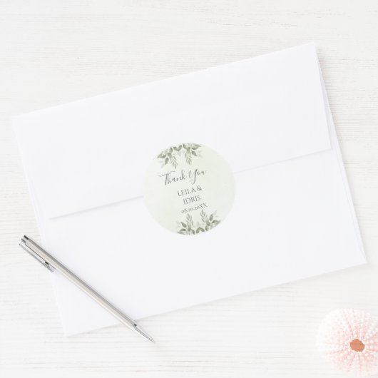 Modern Sage Greenery Botanical Wedding Sticker ラウンドシール (封筒)