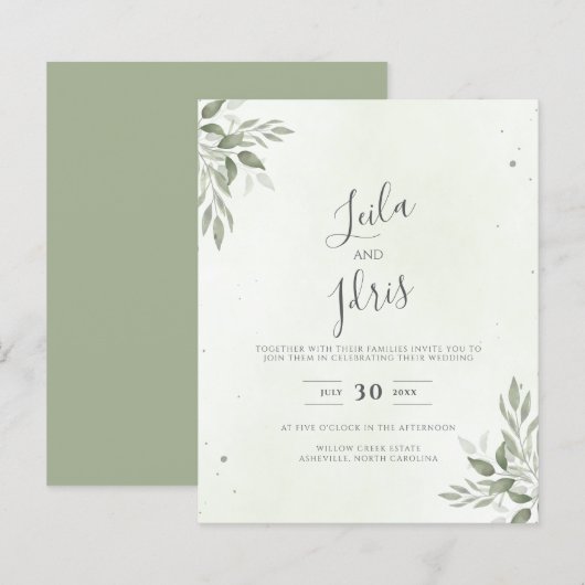 Modern Sage Greenery Budget Wedding Invitation (正面/裏面)