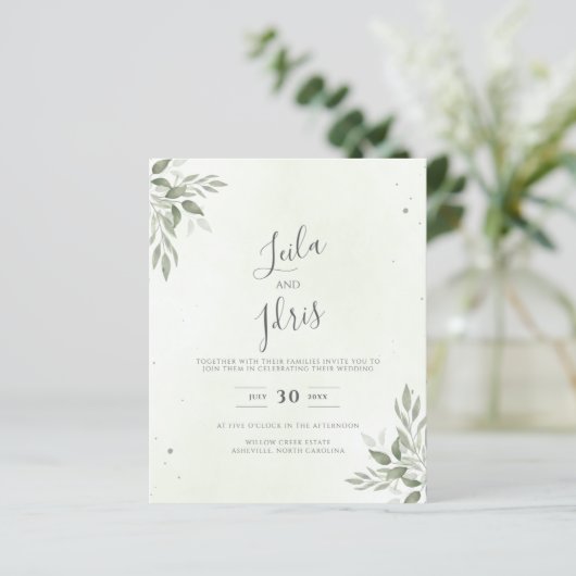 Modern Sage Greenery Budget Wedding Invitation (スタンド正面)