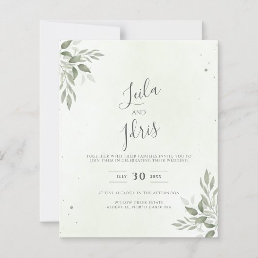Modern Sage Greenery Budget Wedding Invitation (正面)