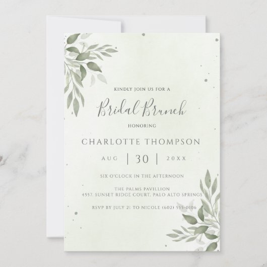 Modern Sage Greenery Chic Bridal Brunch Invite セーブザデート (正面)