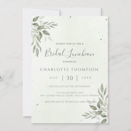 Modern Sage Greenery Chic Bridal Luncheon Card セーブザデート (正面)