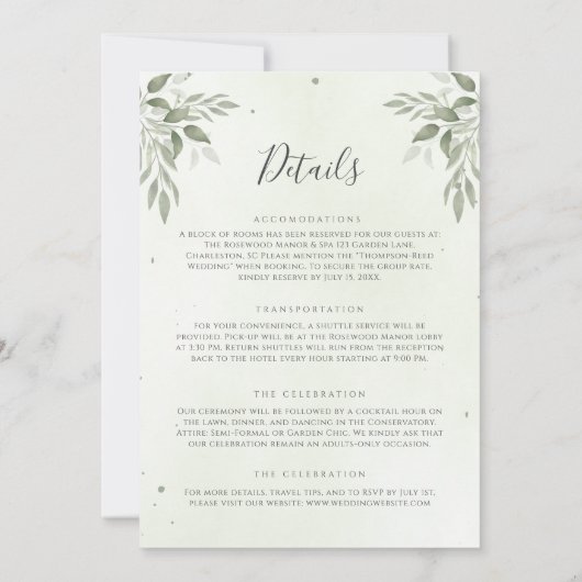 Modern Sage Greenery Floral All-in-One Wedding 招待状 (裏面)