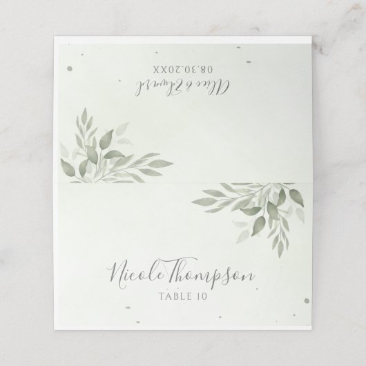 Modern Sage Greenery Folded Wedding Place Card プレイスカード (外部開封)