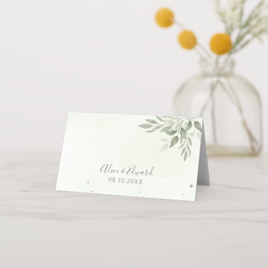 Modern Sage Greenery Folded Wedding Place Card プレイスカード (裏面)