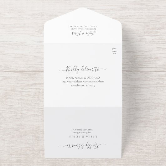 Modern Sage Greenery Gold Foil オールインワン招待状 (外側)