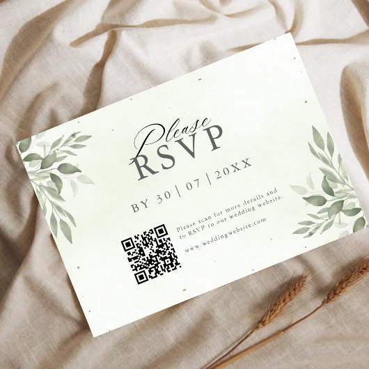 Modern Sage Greenery QR Code Save the Date  セーブザデート