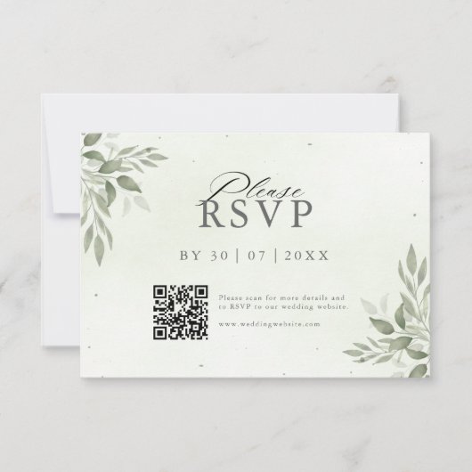 Modern Sage Greenery QR Code Save the Date  セーブザデート (正面)