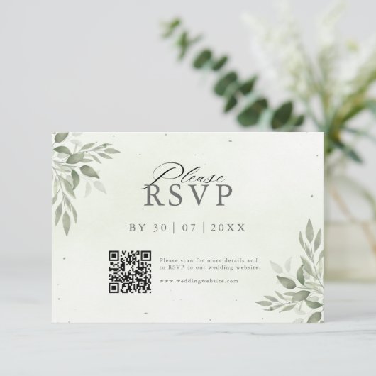 Modern Sage Greenery QR Code Save the Date  セーブザデート (スタンド正面)