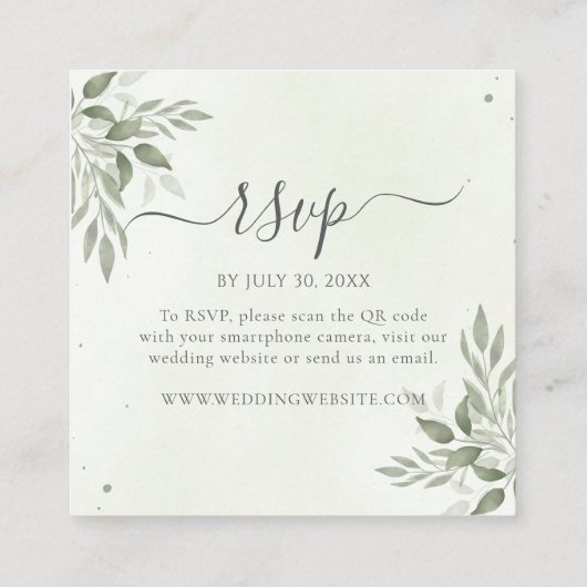 Modern Sage Greenery Square QR Code RSVP  エンクロージャーカード (裏面)