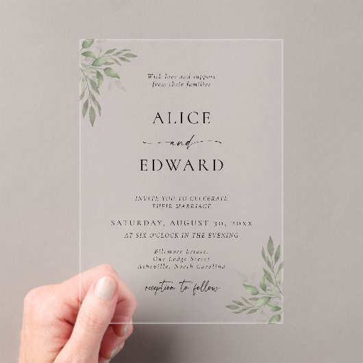 Modern Sage Greenery Wedding Acrylic Invitation アクリル招待状 (インサイチュ (ポータブル))