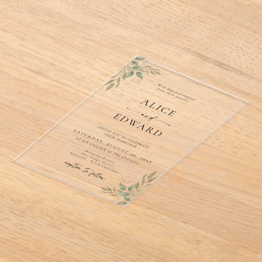 Modern Sage Greenery Wedding Acrylic Invitation アクリル招待状 (レイダウン)