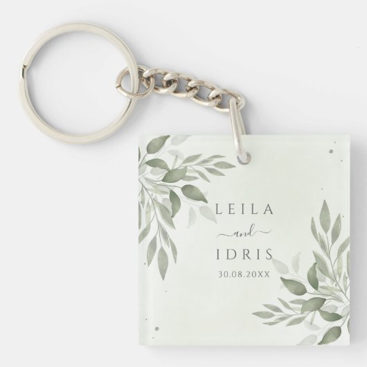 Modern Sage Greenery Wedding Acrylic Keychain キーホルダー (正面)