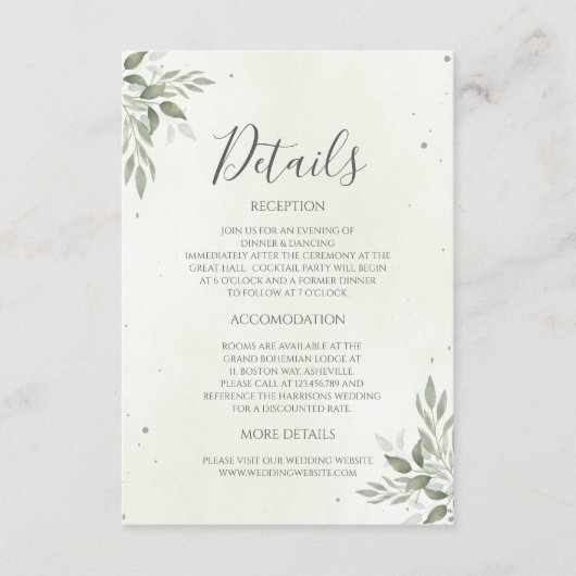 Modern Sage Greenery Wedding Details Card (正面)