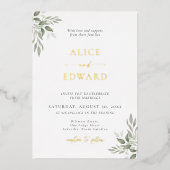 Modern Sage Greenery Wedding Foil Invitation Card 箔招待状 (正面)