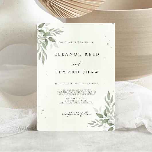 Modern Sage Greenery Wedding Invitation Card セーブザデート