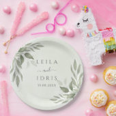 Modern Sage Greenery Wedding Paper Plates ペーパープレート (パーティー)