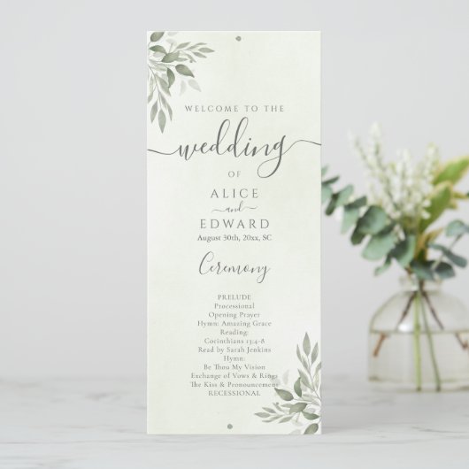 Modern Sage Greenery Wedding Program Car プログラム (スタンド正面)