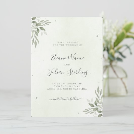 Modern Sage Greenery Wedding Save The Date セーブザデート (スタンド正面)