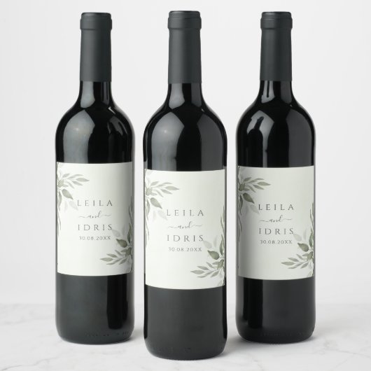 Modern Sage Greenery Wedding Wine Bottle Label ワインラベル (ボトル)