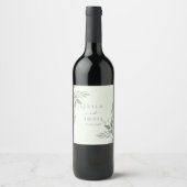 Modern Sage Greenery Wedding Wine Bottle Label ワインラベル (正面)