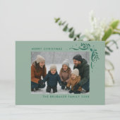 Modern Sage Hand Drawn Bows Christmas Photo シーズンカード (スタンド正面)