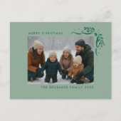 Modern Sage Hand Drawn Bows Christmas Photo シーズンポストカード (正面)