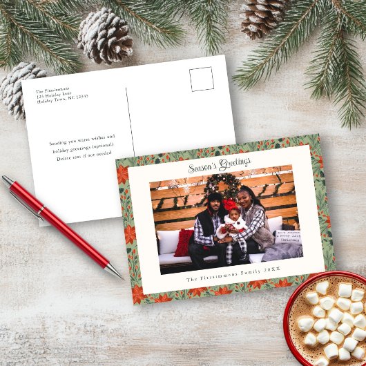 Modern Sage Poinsettia Holiday Photo Postcard シーズンポストカード