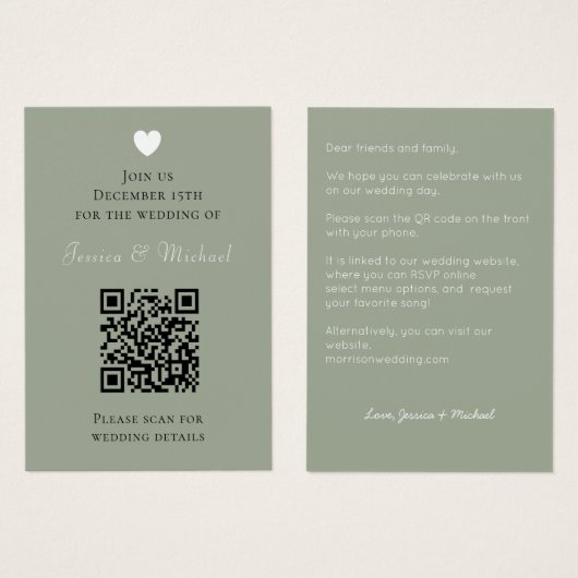 Modern Sage QR Code All in One Wedding Invitation (正面&裏面)
