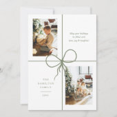 Modern Sage Ribbon Bow Wrap 2 Photo Christmas シーズンカード (正面)