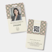 Modern Sage Rose Botanical Photo ID Badge QR バッジ (正面＆裏面)