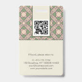 Modern Sage Rose Botanical Photo ID Badge QR バッジ (裏面)