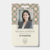 Modern Sage Rose Botanical Photo ID Badge QR バッジ (正面)