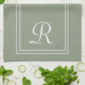 Modern Sage & White Stripe Monogram Personalised キッチンタオル (折り畳み)
