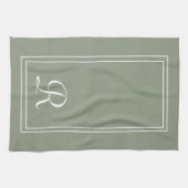 Modern Sage & White Stripe Monogram Personalised キッチンタオル (横)