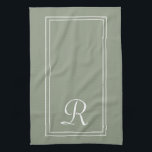 Modern Sage & White Stripe Monogram Personalised  キッチンタオル<br><div class="desc">Modern Sage Green & White Stripe Monogram Personalised kitchen towel</div>
