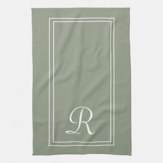 Modern Sage & White Stripe Monogram Personalised キッチンタオル (縦)
